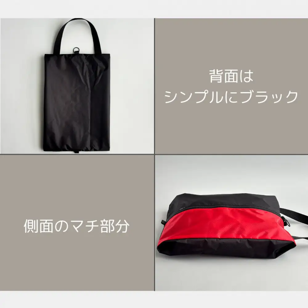 【Sサイズ・赤】ガバッと開く！撥水ナイロン上履き袋　シューズケース　着替え入れ