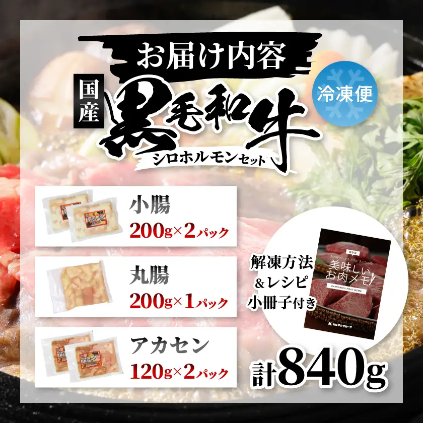 国産黒毛和牛シロホルモンセット840g A3-383枕【配送不可地域：離島】【1694678】