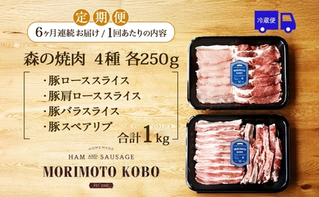 焼肉セット 飛騨・美濃けんとん 豚肉 4種 森本工房 焼肉セット【計1kg(各250g)】【冷蔵 定期便6ヶ月】