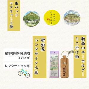 【新高山城】【高山城】御城印 3種・【小早川隆景 武将印】宿泊券 （旅館１泊２食宿泊券）・レンタサイクル券 などセット 和柄 雑貨 広島県三原市 110007