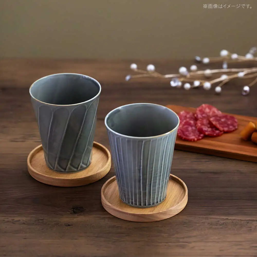 【波佐見焼】彫刻紋 藍墨 ピルスナー〈斜め彫・草林彫〉2点セット 【西海陶器】[OA519]