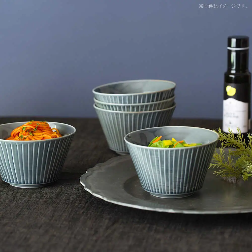 【波佐見焼】彫刻紋 藍墨 ボウル 大〈草林彫〉3点セット【西海陶器】[OA526]