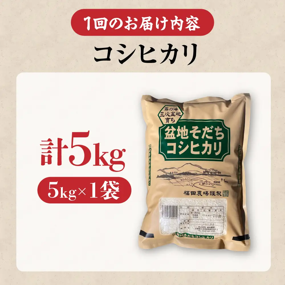 【全2回定期便】 米 盆地そだちこしひかり 5kg[APBM028]米
