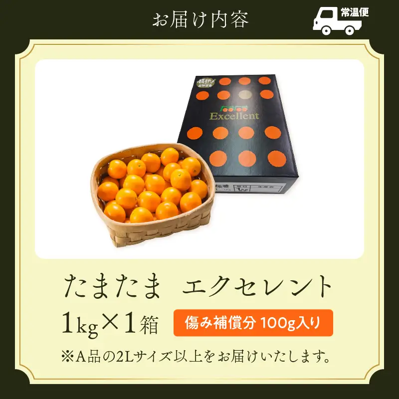 糖度18度以上!! 完熟きんかん たまたま エクセレント 計1kg 傷み補償分入り_D134-26