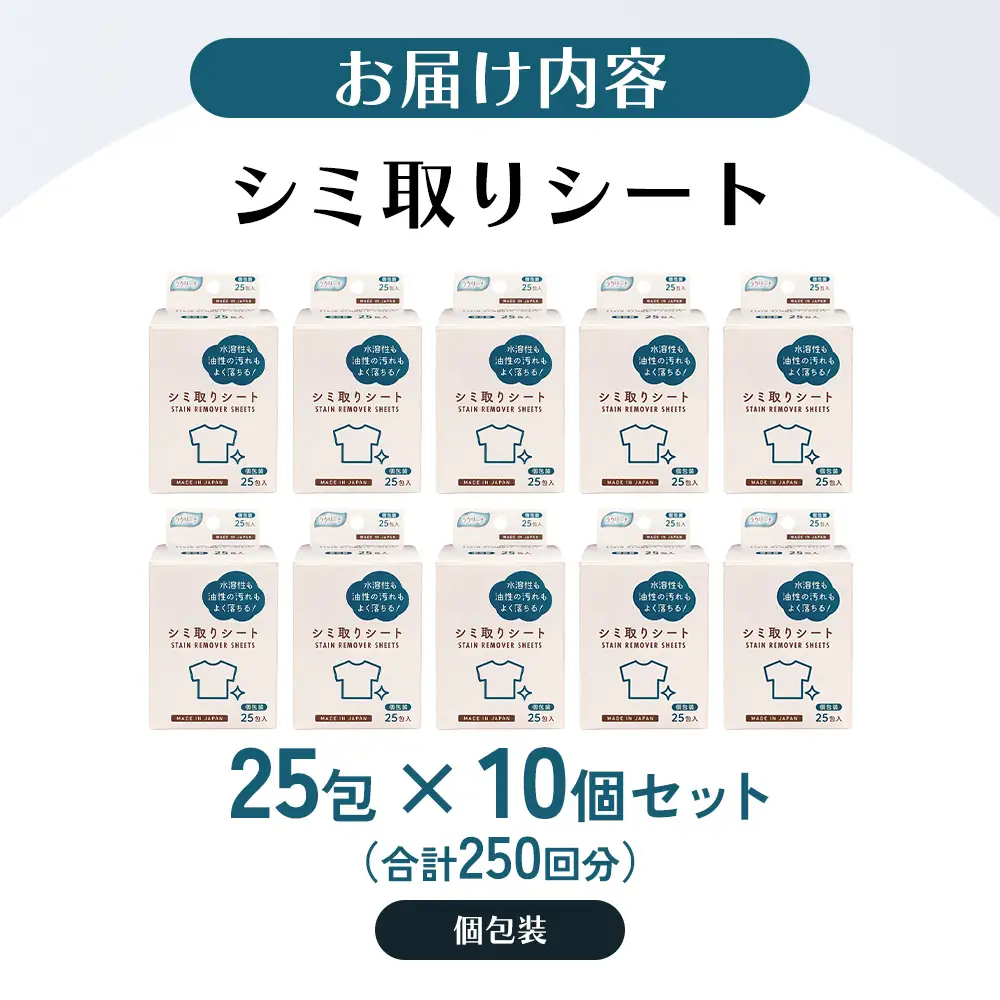 シミ取りシート1箱 25包（個包装）×10個セット（250回分）〈KA-154F〉