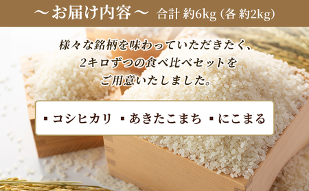＜令和7年産 お米 食べ比べ 3種セット 合計約6kg（各2kg）＞ 米 コメ こめ 白米 精米 コシヒカリ あきたこまち にこまる 穀物 特産品 宇都宮米穀 愛媛県 西予市【常温】『最短10営業日以内に順次出荷予定』NKU0003