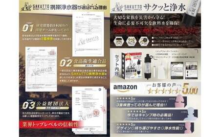 【20個口】 SAKUTTO 携帯浄水器 （アウトドア向けデザイン） 1,000個セット 日本正規品 登山用品 登山 浄水器 アウトドア キャンプ用品 サバイバル 防災グッズ 防災 災害対策 福岡県 北九州市