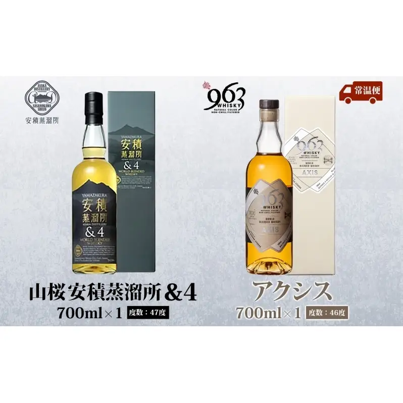 YAMAZAKURA 安積蒸溜所＆4 963 アクシス ブレンデッドウイスキー 2種セット ウイスキー お酒 アルコール ハイボール 原酒 樽 熟成 AXIS オリジナル 宅飲み 晩酌 ウィスキー ギフト 人気 お取り寄せ ご当地 送料無料 福島県 郡山市