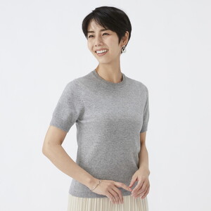 日本製 カシミヤ100% レディース クルーネック半袖 Lサイズ