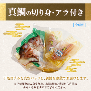 真鯛 2尾分 (約2.5kg) 半身 アラ付 真鯛 刺身用