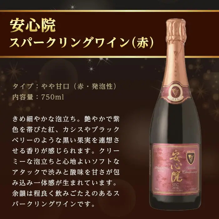 安心院スパークリングワイン赤(計750ml)酒 お酒 ワイン 赤ワイン スパークリングワイン ぶどう 葡萄 飲み比べ セット スピード発送 【107306800】【時枝酒店】