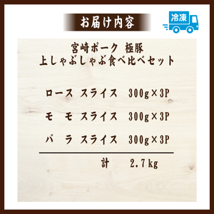 契約農場ですくすく育った宮崎極豚上しゃぶしゃぶ食べ比べセット 2.7kg（豚肉 豚 豚バラ バラ モモ ロース しゃぶしゃぶ用 宮崎県）