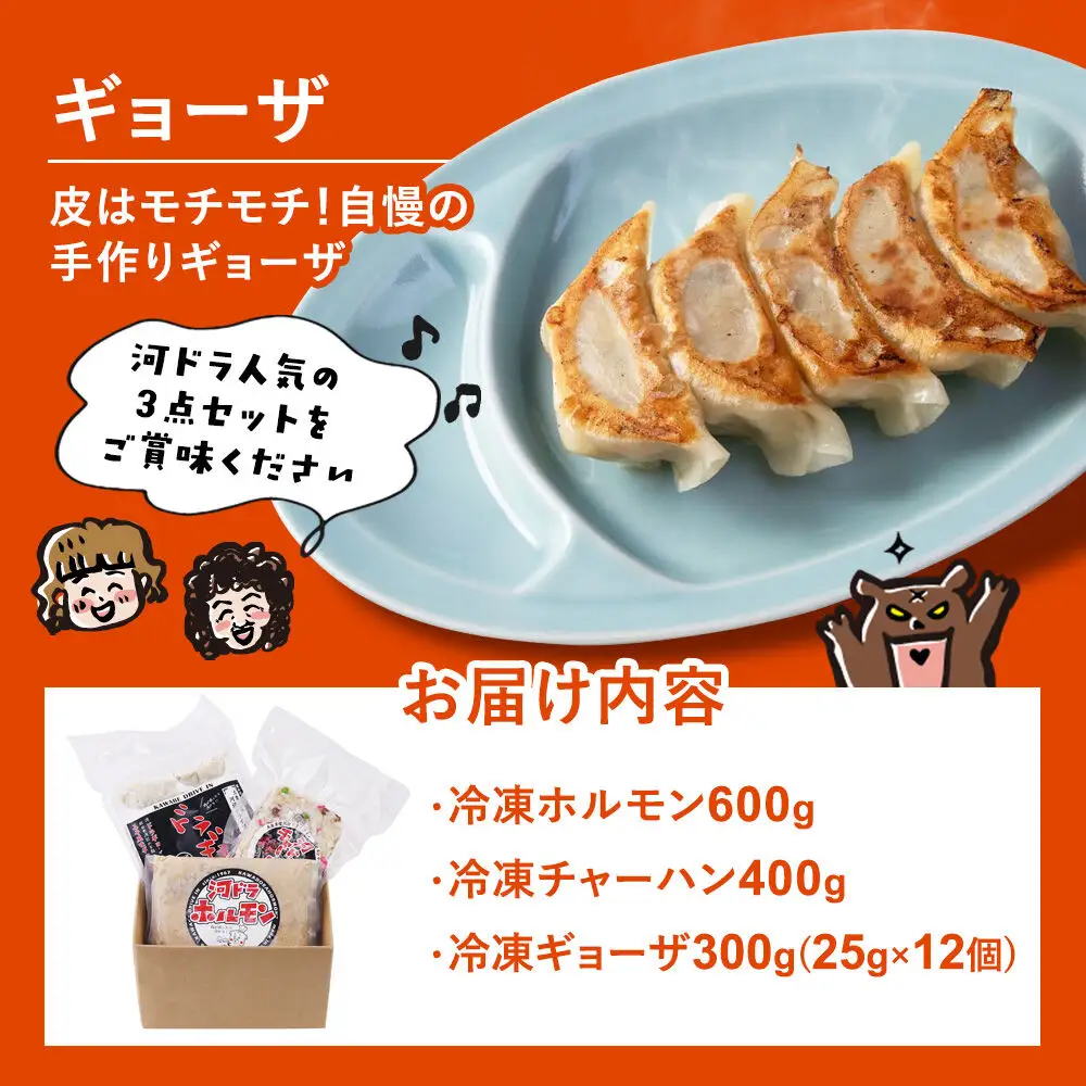 河ドラ人気メニュー3点セット ホルモン600g チャーハン400g ギョーザ300g 爆盛 スタミナセット （冷凍）