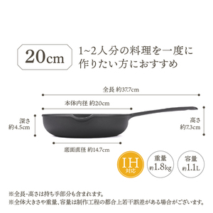 南部鉄器 フライパン 20cm 【OIGEN 作】 IH調理器 伝統工芸品 鉄フライパン キッチン用品 食器 日用品 調理器具 アウトドア キャンプ[Z0025]