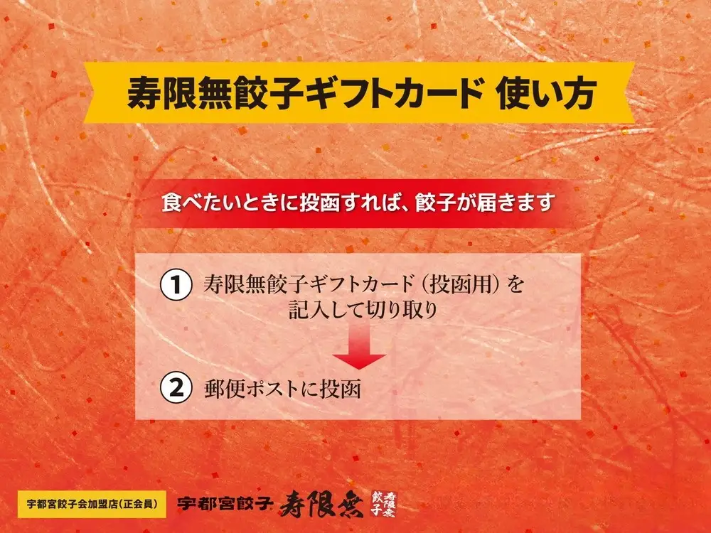 寿限無餃子ギフトカード 彩コース 1枚｜チケット ぎょうざ ギョウザ ギョーザ 冷凍食品 冷凍餃子 惣菜 夜ご飯 おかず おつまみ 手軽 時短 お取り寄せ グルメ