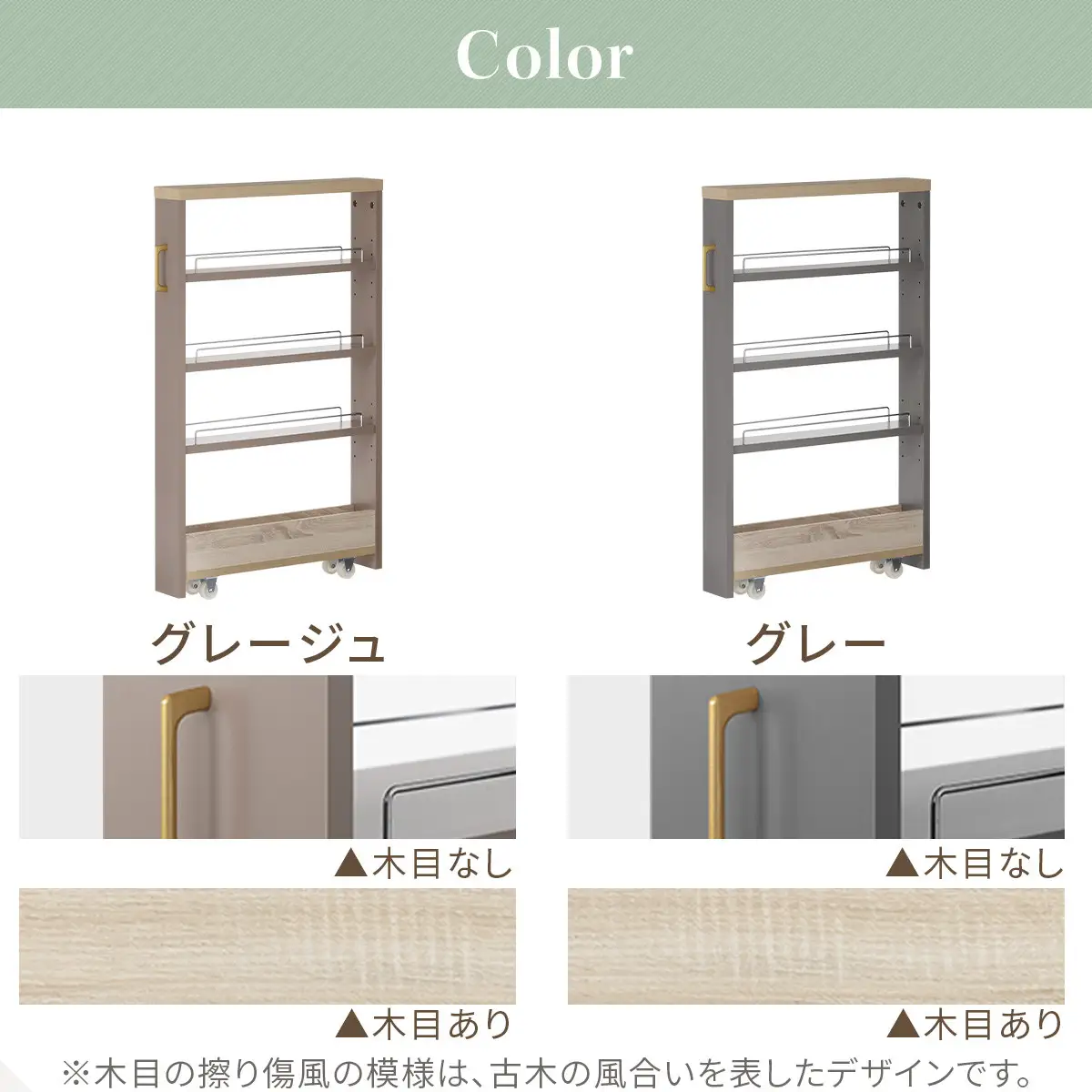 【完成品でお届け】すき間 ワゴンラック ロータイプ 幅10cm （グレー）キッチン 隙間収納 キャスター付き キッチンワゴン スリム 収納 キッチン隙間ワゴン キッチン隙間家具 ラック キッチン収納 KKANRA945068-10-GY