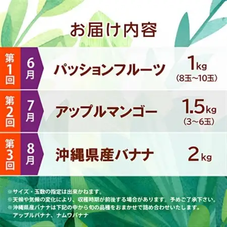 【発送月固定定期便】JAおきなわ厳選フルーツセット(パッションフルーツ・マンゴー・島バナナ)全3回【配送不可地域：離島】【4080887】