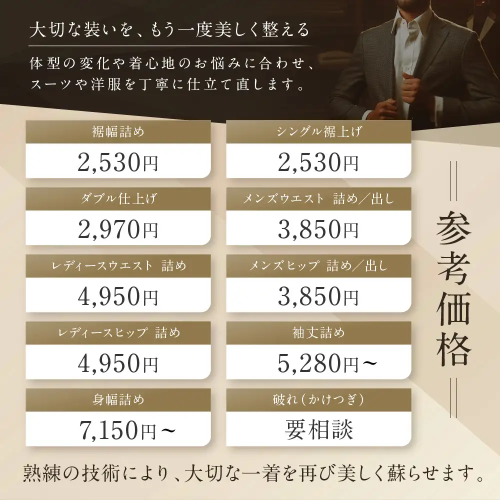 オーダースーツ専門店「Order made style ReToRu（レトル）」洋服のお直しチケット＜5,000円分＞