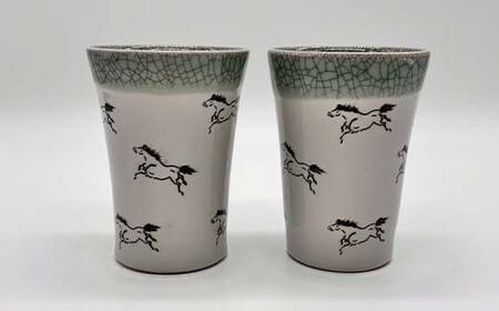 伝統工芸品大堀相馬焼 栖鳳窯 お茶碗とコップのペアセット F6U-365