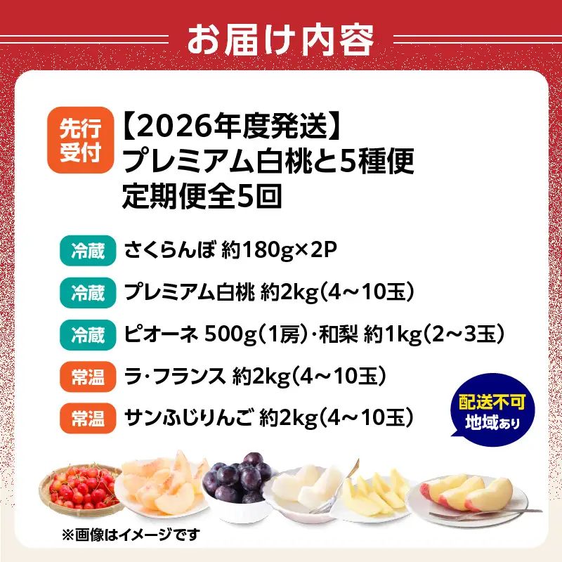 《先行受付》プレミアム白桃と5種便【定期便全5回】 060-T12