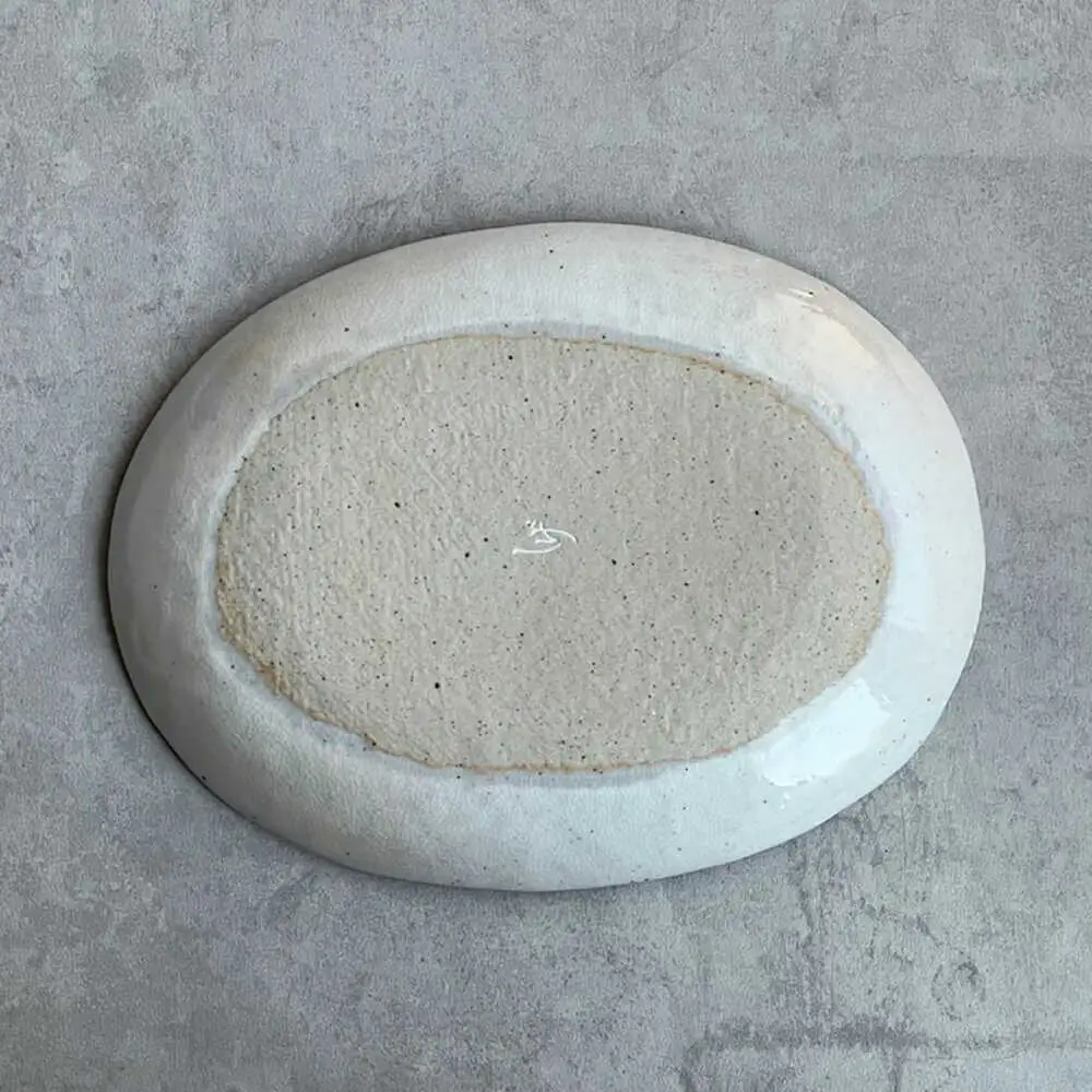 【瀬戸焼】 オーバルサラダ皿 粉引ストライプ茶 2枚 【カネ三商店】 / 食器 皿 楕円皿 プレート ギフト / 瀬戸市[BBDD089]