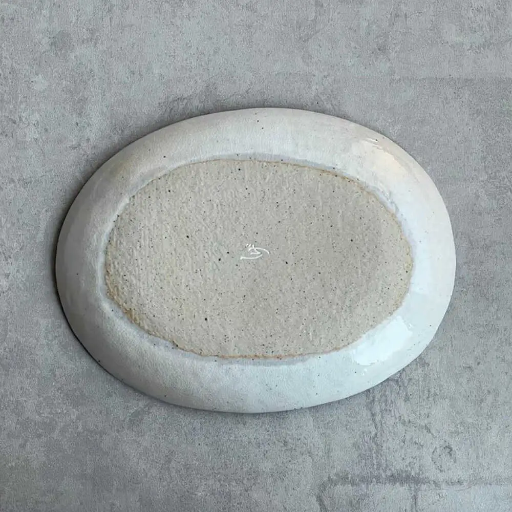 【瀬戸焼】 オーバルサラダ皿 粉引ストライプ呉須 2枚 【カネ三商店】 / 食器 皿 楕円皿 プレート ギフト / 瀬戸市[BBDD091]