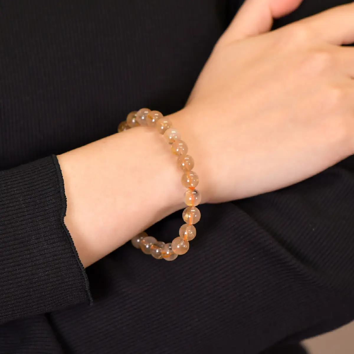 ルチルクォーツ（金針水晶） ラウンド8mm 数珠ブレスレット 1本 Brc-6 244-006