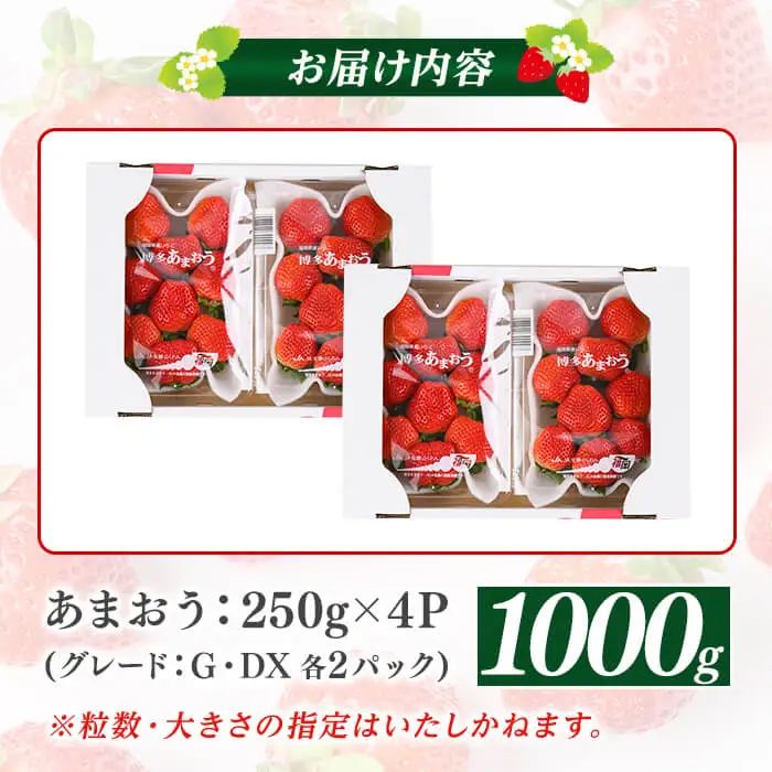 ＜2027年3月上旬以降順次発送予定＞福岡県産 あまおう (計1000g・250g×4P) いちご イチゴ 苺 ストロベリー 果物 フルーツ おやつ デザート 1000g 4パック 冷蔵 アマオウ ジャム スムージー ケーキ お取り寄せ 国産 福岡県産 【FUKUOKA MIOTSUKUSHI】as55-001