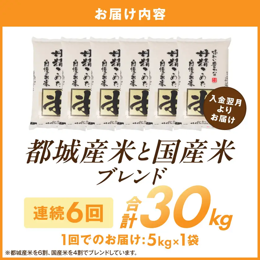 ≪6回お届け!≫都城産米と国産米ブレンド 5kg〔T57-6-33-001-5kg〕_(都城市) お米 国産ブレンド米 5kg 6回 定期便 精米