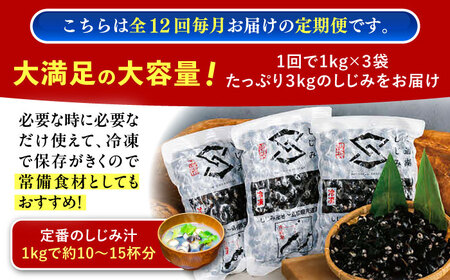 【全12回定期便】地元でも入手困難なレアサイズ！ Lサイズ 宍道湖産ヤマトシジミ(冷凍砂抜き済み)1kg×3袋(3kg) 島根県松江市/宍道湖漁業協同組合[ALAZ008]