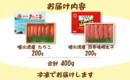 丸鮮道場水産 噴火湾産たらこと北海道の昆布味明太子 便利に小分けでお届け 詰合せ 噴火湾産たらこ200g 昆布味明太子200g (計400g)