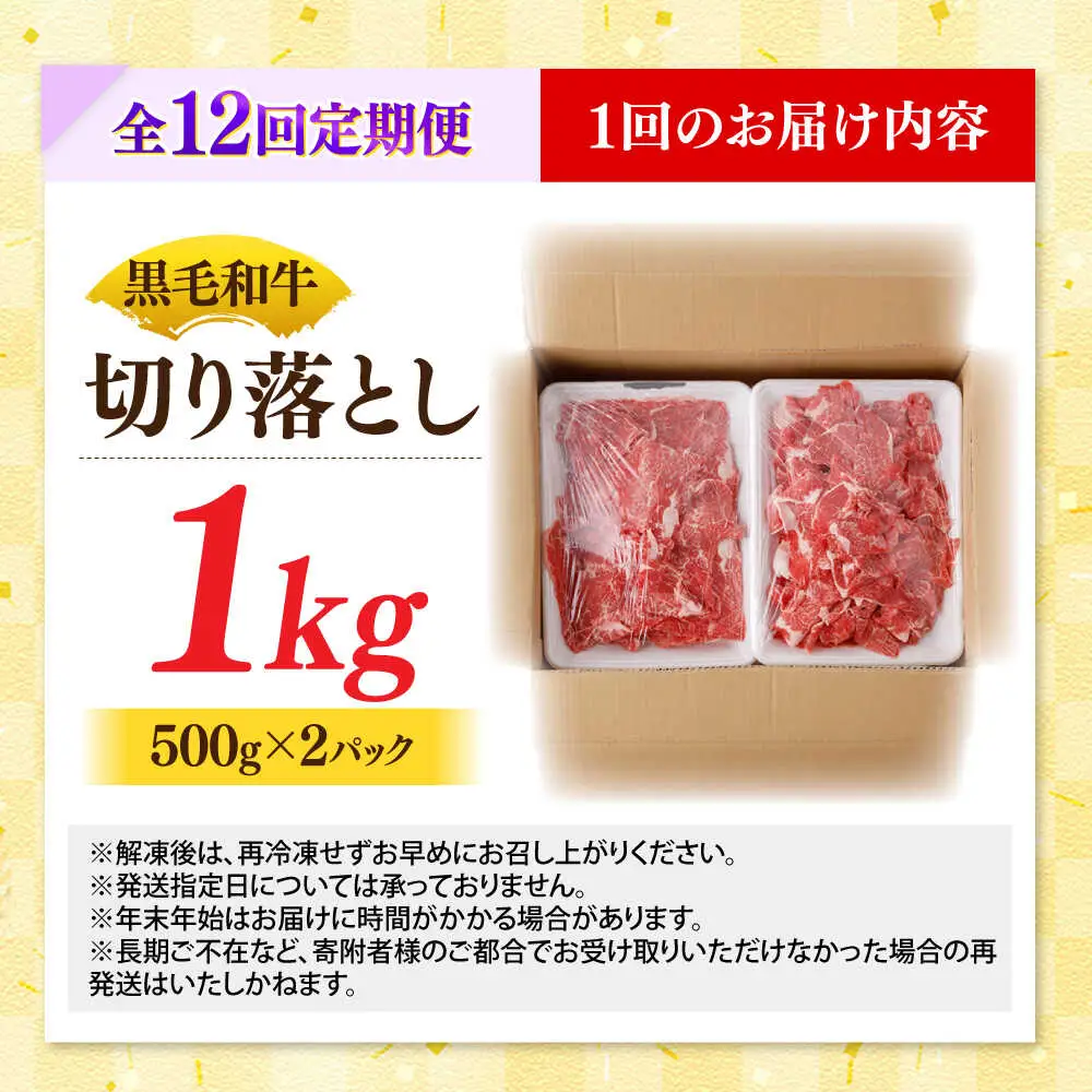 【12回定期便】国産 黒毛和牛 熟成肉 切り落とし計1kg(500g×2パック)/ 小分け 国産牛 お肉 牛肉 切落し 冷凍 焼肉 すき焼き / 南島原市 / ふるさと企画[SBA097]