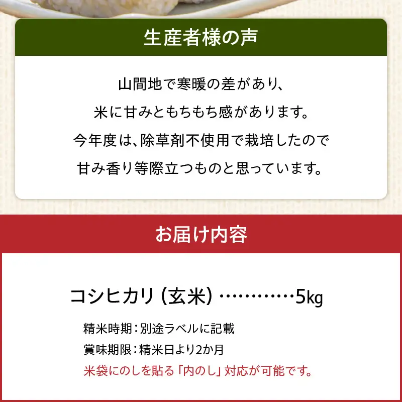 S150-005_天草方原産　清流米　コシヒカリ　玄米5キロ
