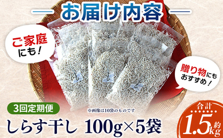 ＜漁師さん自慢のしらす干し 合計500g 3回定期便＞ 定期便 シラス 魚介類 さかな 海産物 海鮮 海の幸 小分け 国産 ご飯のお供 丼 晩酌 おかず 特産品 濱田水産 愛媛県 西予市 【冷凍】『お申込み月の翌月より配送を開始します』AHS0020