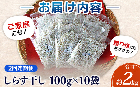 ＜漁師さん自慢のしらす干し 合計1kg 2回定期便＞ 定期便 シラス 魚介類 さかな 海産物 海鮮 海の幸 小分け 国産 ご飯のお供 丼 晩酌 おかず 特産品 濱田水産 愛媛県 西予市 【冷凍】『お申込み月の翌月より配送を開始します』AHS0016
