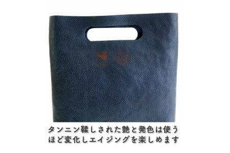 上品な質感が魅力！ 牛革ミニトートバッグ ネイビー【0559-1】