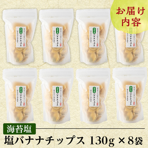 A0-251-A 錦江湾にしきの塩と鹿児島県産あおさ海苔をまぶした海苔塩バナナチップス(合計約1.04kg・130g×8袋)【かわいち国分】 霧島市 バナナチップ バナナ ばなな チップス チップ 果物 ドライフルーツ お菓子 スイーツ 塩 天然塩 のりしお 海苔塩