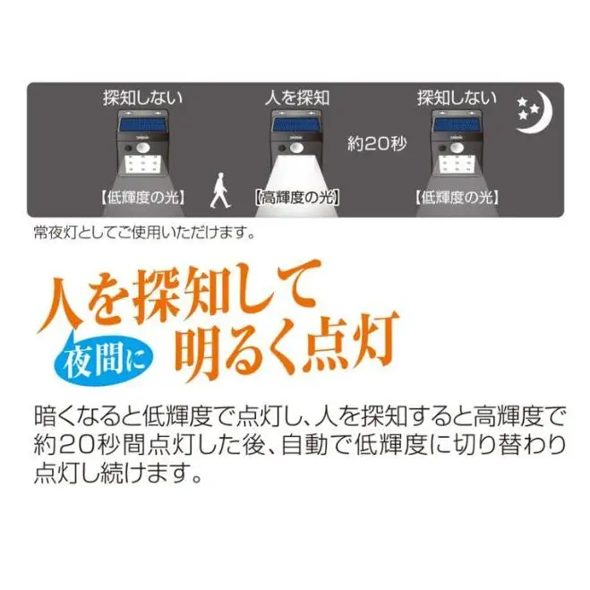 大進 ソーラーウォールライト DLS-WL001 防犯ライト ソーラーライト 防雨 屋外 人感センサー 4939736902103
