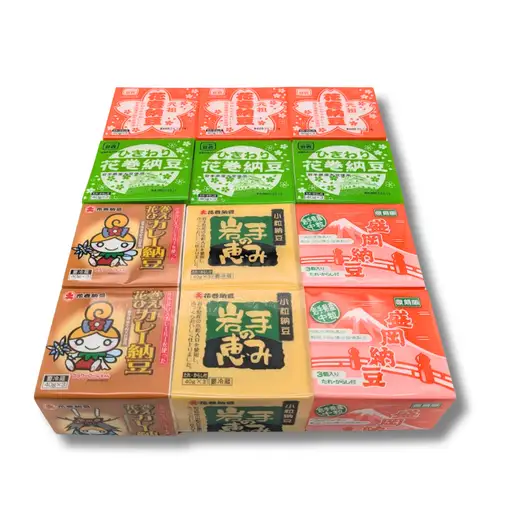 花巻納豆バラエティセット（中粒・ひきわり・盛岡納豆・岩手の恵み小粒・花巻ひえカレー納豆　合計12個） 大内商店　【2365】