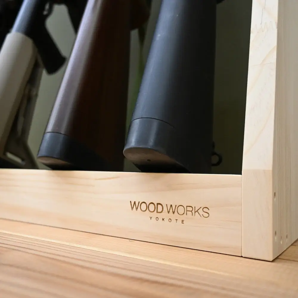 WOOD WORKS ガンラック ライフルスタンド 3丁掛【本体:ライトブラウン×ブラックウッド】完成品