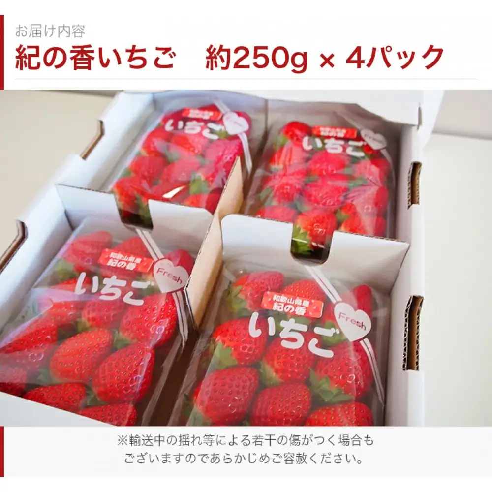紀州和歌山ブランドいちご「紀の香」約250g×4P ［UT143］