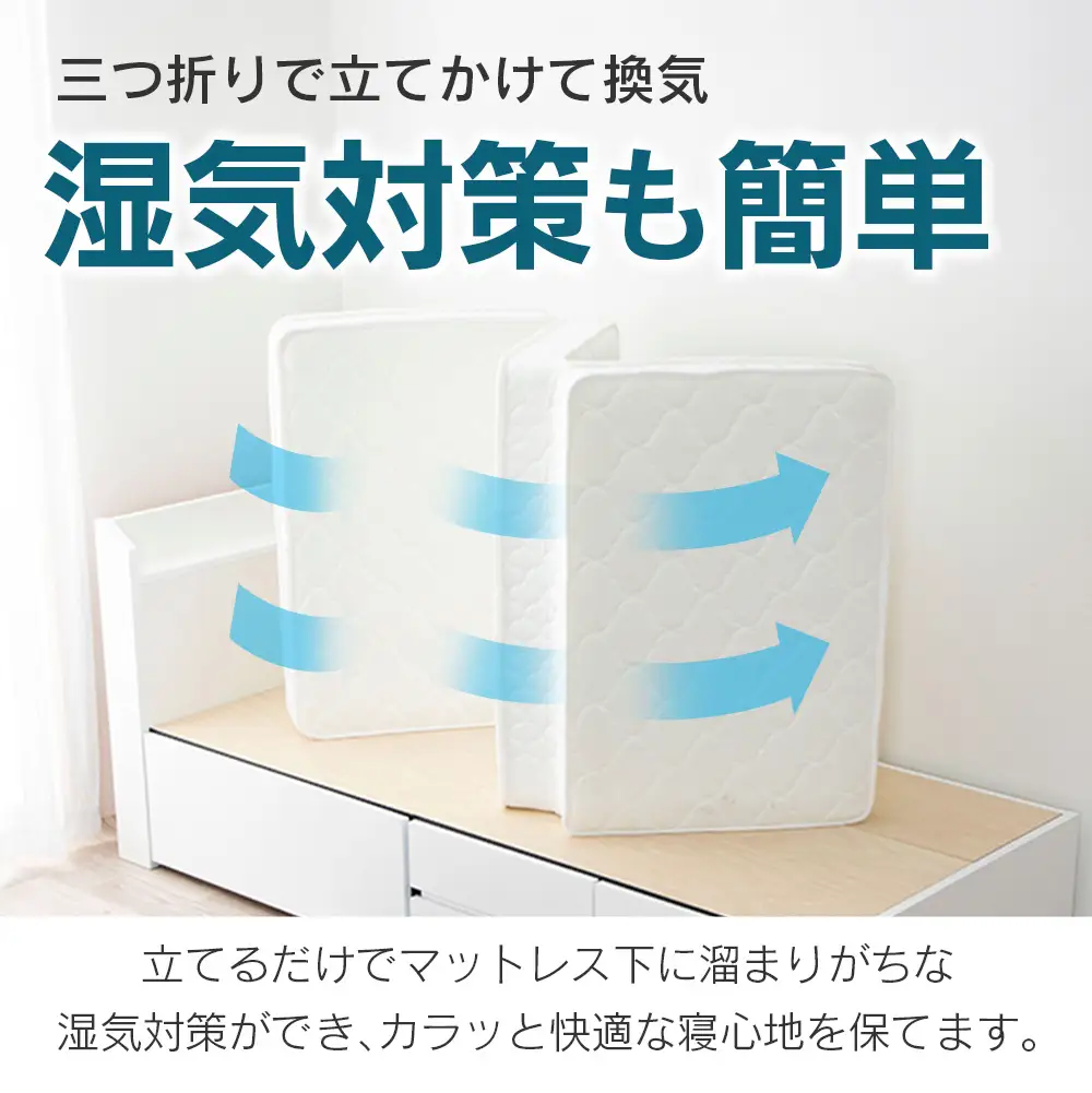 三つ折り ポケットコイルマットレス シングル 源ベッド 薄型 厚み13cm 両面仕様_CH041_226