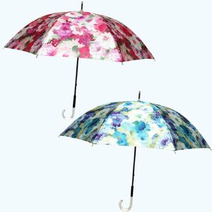 傘 レディース 雨傘 長傘 サテン織り 手開き 花柄 173501 日本製 ブルー ／ まちづくり観光振興機構 エレガント 軽い 奈良県 田原本町
