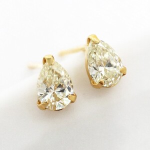 甲府市発 一粒ピアス k18 ペアシェイプカット [1c-2178-1YG]