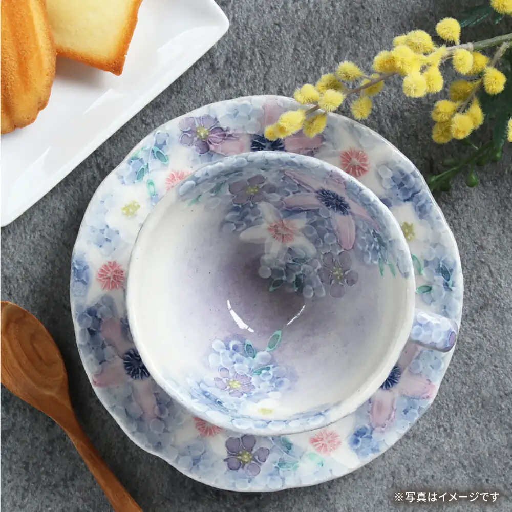 【瀬戸焼】「工房 ゆずりは」 彩紫小花 コーヒー碗皿 1客 【松本陶器株式会社】 / マグ 食器 コーヒーカップ ティーカップ / 瀬戸市[BBDX033]