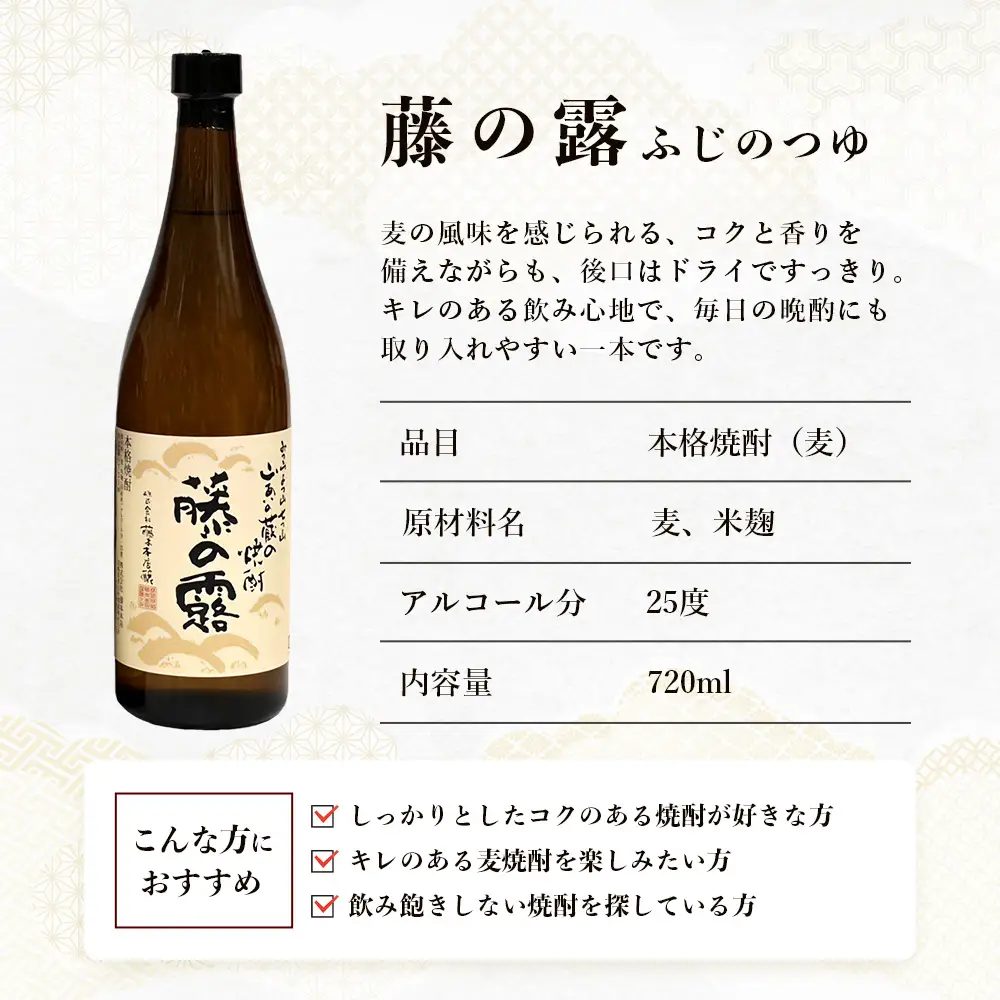 諸塚村産 地焼酎 2本セット 園の露・藤の露 720ml×2本｜酒 お酒 焼酎 米焼酎 麦焼酎 麹 老舗酒屋 少量生産 木だる蒸留 アルコール もろっこはうす 宮崎県 諸塚村 MO-59