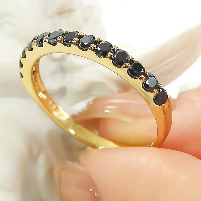 指輪 K18YG イエローゴールド ハーフエタニティ リング ブラックダイヤモンド 0.5ct メンズ レディース  5～22号 シンプル ジュエリー山梨県 南アルプス市 【180-k18ygm】 ALPAZ196