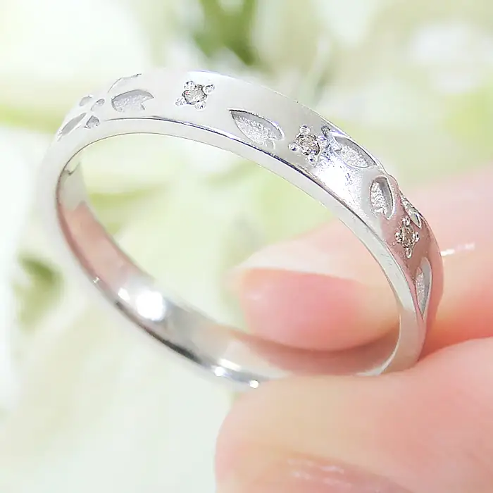 指輪 桜 プラチナ PT900 ダイヤモンド 0.05ct 和柄 花模様 花びら ストレート 5～16号 レディース リング ジュエリー 山梨県 南アルプス市 【327-pt】 ALPAZ199