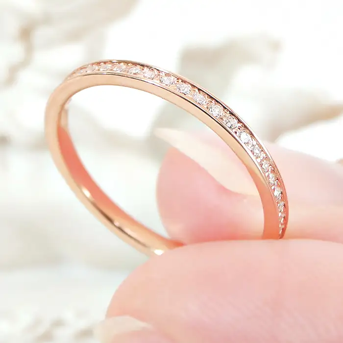 指輪 レディース リング K18PG ピンクゴールド ダイヤモンド 0.13ct ハーフエタニティ 華奢 極細 細身 18金 リング ダイヤ ジュエリー 山梨県 南アルプス市 【f200-k18pg】 ALPAZ205