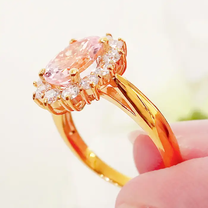 指輪 レディース リング K18YG イエローゴールド オーバル モルガナイト 約1.8ct ダイヤモンド0.6ct 取り巻き 誕生石 大粒 アンティーク ジュエリー 山梨県 南アルプス市 【f297-mo-k18yg】 ALPAZ209